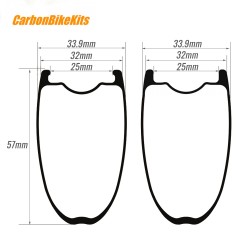 Llanta tubeless de carbono ArcX 700C ultraligera de 385g, 57x32mm, ancho interno de 25mm, estructura reforzada